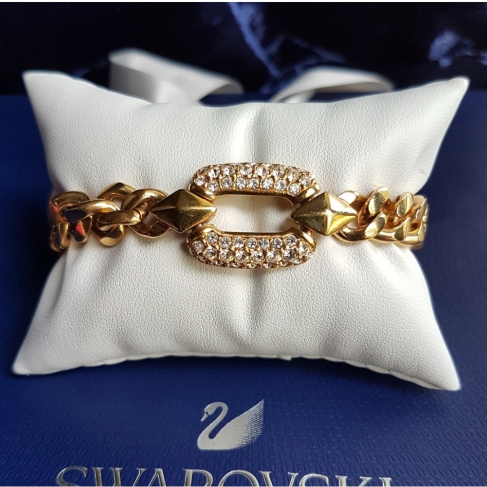AUTHENTIC Swarovski Gold Plated Chunky Chain Link Vintage Bracelet - Picture 8 of 17